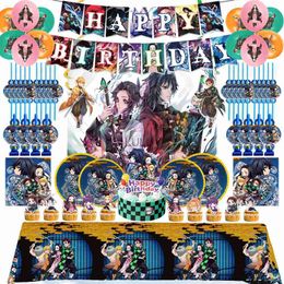 Kimetsu No Yaiba vaisselle assiettes en papier tasses serviettes démon Slayer thème fête décor bébé douche garçons fête d'anniversaire fournitures HKD230825 HKD230825