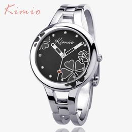 Kimio merk dames armband horloge rvs klaver kristal damesjurk horloges zwart quartz-horloge relogio feminino 201118