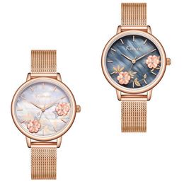 KIMIO MESH Pulsera de lujo Rosa de oro Relojes para mujer Relojes elegantes para mujer Reloj Float Flowers Diamond Wristwatches
