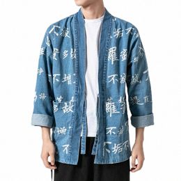 Chaqueta kimo para hombre, chaquetas de punto abiertas vintage para hombre, abrigos de mezclilla de estilo chino vintage, cazadora de talla grande 5XL H4cW #