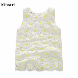 Kimocat été fille robe sans manches marguerite broderie dentelle creuse princesse robe coton doublure bébé fille princesse robe Q0716