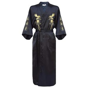 Kimono Peignoir Robe Accueil Vêtements PLUS TAILLE 3XL Hommes Chinois Broderie Dragon Robe Traditionnelle Mâle Vêtements De Nuit Lâche Vêtements De Nuit 240314