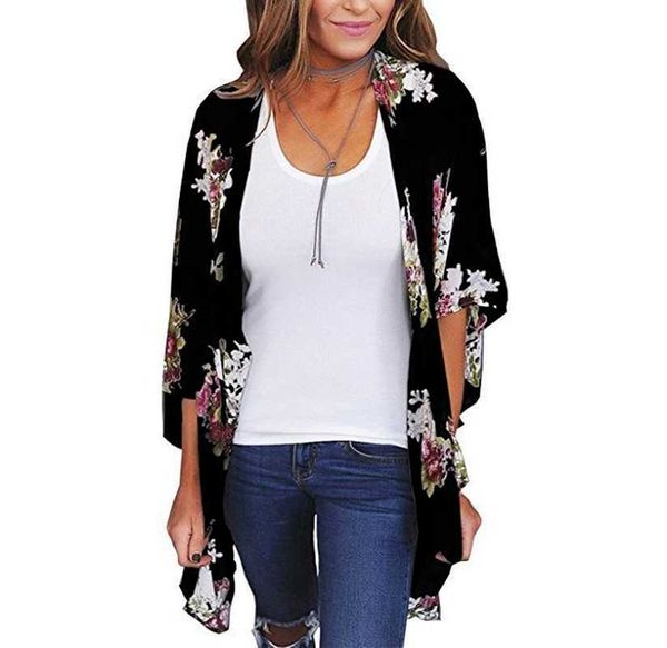 Kimono Cardigan Chemisier Chemise En Mousseline De Soie Lâche Hauts Longs D'été Décontracté Dames Hauts Femme Femmes À Manches Courtes Blusas 2021 Dame chemise X0628