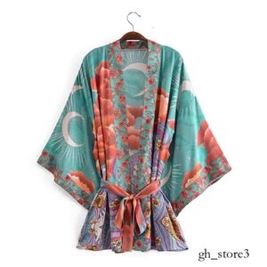 Kimono Maan Print Dunne Stijl Zomer Vrouwen Kimono Shirts Mode Open Voorzijde Drop Schouder Vrouwelijke Losse Blouses Met Sjerpen 349