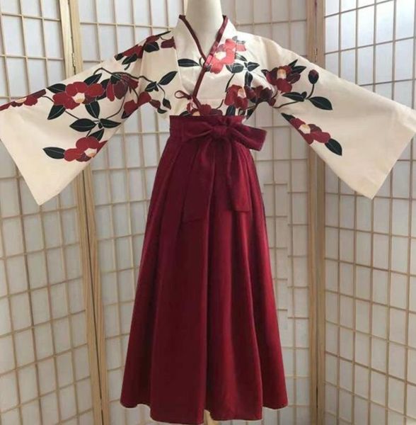 Kimono Sakura chica estilo japonés estampado Floral Vintage vestido mujer Oriental Camelia amor disfraz Haori Yukata ropa asiática