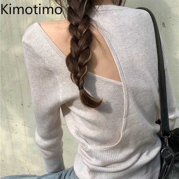 Kimotimo Pull Tops Printemps Rose Élégant Sim Évider Sexy Mode Coréenne Bureau Lady Casual Tricots Femmes Vêtements 211018