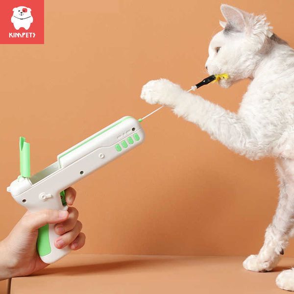 KIMPETS Pluma de plástico Teases Cat Safe ABS Material Pet Interactive Creative reemplazable Bullet Gun Cat Toy 210929