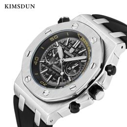 Kimdun sportheren horloges topmerk luxe echte rubber automatische mechanische mannen kijken klassieke mannelijke klokken hoogwaardige watc J19070 205G