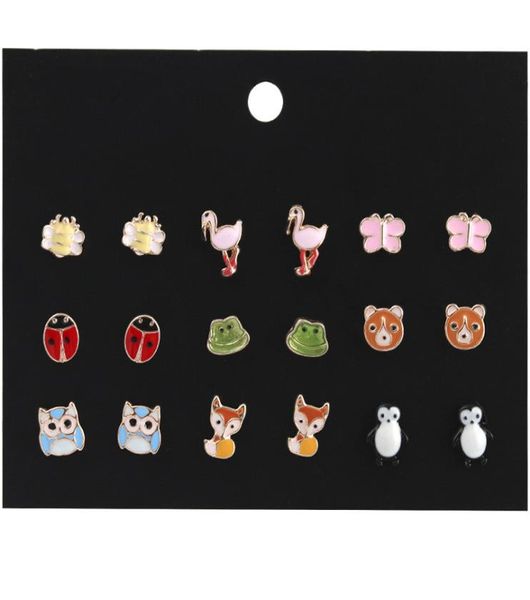 Kimter Ensemble de boucles d'oreilles hypoallergéniques en forme d'animaux mignons - Hibou coccinelle - Boucles d'oreilles piercing pour filles et femmes - Accessoires cadeau pour enfants H39941343