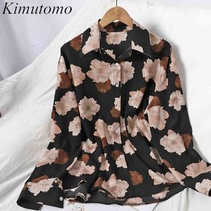KIMUTOMO Casual Floral Print Blouse Vrouwen Korea Stijl Dames Turn-Down Collar Single Breasted Long Mouw Shirt Elegant 210521