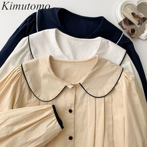 Kimutomo Élégant Chemise Solide Femmes Printemps Mode Coréenne Femme Peter Pan Col À Manches Longues Chic Blouse Casual 210521