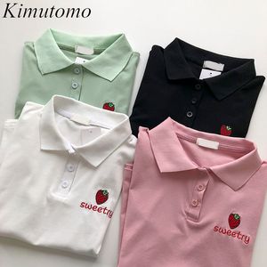 Kimutomo estilo fresco fresa letra bordada camiseta mujer verano moda coreana manga corta Top Casual 210521