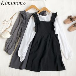 Kimutomo lente meisjes pak japanse preppy stijl leuke zachte jarreteljurk + shirt met lange mouwen tweedelige vrouw 210521