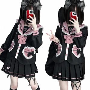 Kleuterschool Kat Print Jk Sailor Suits Japanse Schooluniformen voor Meisjes Nieuwe Sets Plooirok Fuku Anime Cos Kostuums Vrouwen X0Kp #