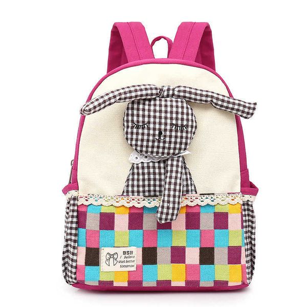 Maternelle enfants 3d lapin école sac à dos enfant dessin animé fille patchwork toile Mochila mode sac pour enfants sac à dos X0529