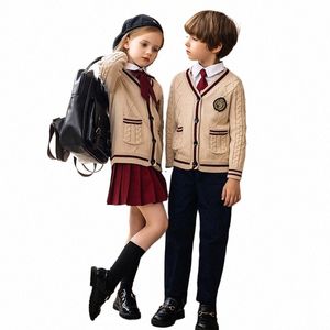 kleuterschooluniformen, herfst-winterschoolkledingpak, kinderkleding schooluniformen, klasuniform, gebreide kleding in Engelse stijl.d2BM#