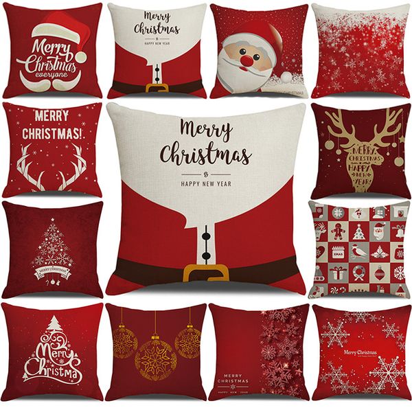 tipo Funda de almohada de lino de Navidad Decoración navideña Cojín Funda de sofá Funda de almohada 45x45cm Serie impresa de Papá Noel hacer logotipo servicio personalizado