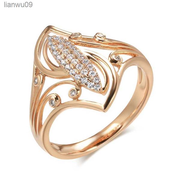 Kinel New Fine Curve Femmes Anneaux 585 Or Rose Avec Micro Incrustation De Cire Naturel Zircon Ethnique Bague De Mariée Unique De Mode Bijoux L230704