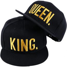 King And Queen 3d Bordado Sombreros de béisbol Parejas Snapback Hip Hop Style Flat Bill Tamaño ajustable