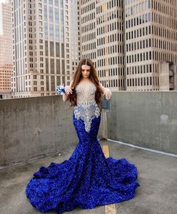 King Blue Sparkly Mermaid Prom Ceremony Party -jurken voor zwarte meid