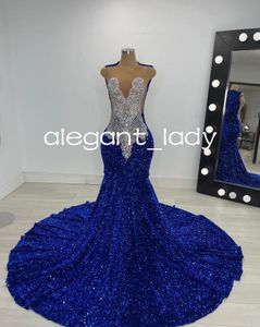 Roi bleu brillant sirène bal reine robes pour les femmes diamant cristal velours soirée cérémonie robe robes de fiesta élégantes