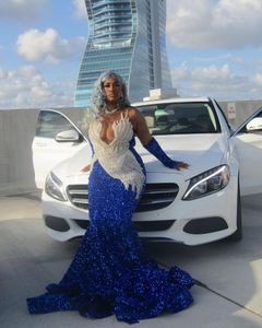 Robe de soirée en forme de trompette scintillante, bleu roi, pour fille noire, robe de luxe en cristal et diamant, pour bal d'anniversaire, Gala, 2024