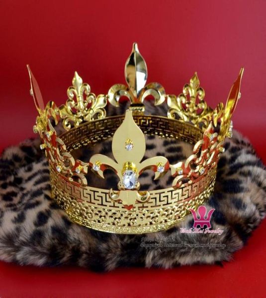 Rey Príncipe Gold Crown Tiara Metal Imperial Majestic Menores Mujeres Joyas para el cabello Proms Proms Royal Style Party Show Accesorios MO1982537174