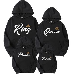King Queen Prince Princess Printing Familie Sweaterpak paar Hoodie ouder-kind kleding Streetwear Hooded Sweatershirt 240403