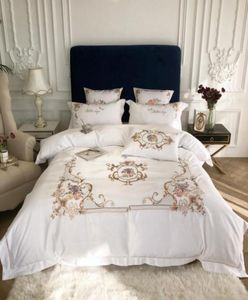 Couvre-couette King Queen size cover de lit plat en forme de lit blanc charme chic 4pcs en soie en coton de literie de mariage Home Luxury 5066273
