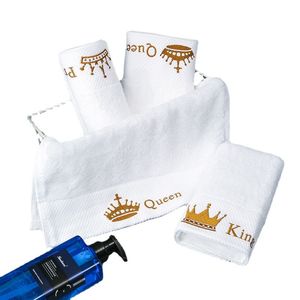 King Queen White Cotton Large Bath Towel Hotel Spa Club Sauna Beauty Salon Gratis Custom Borduurwerk Beautiful Logo de naam