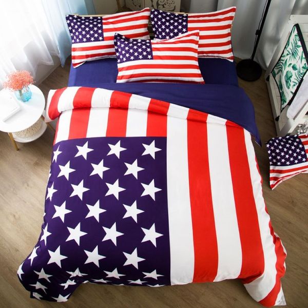 Juego de cama tamaño king con bandera americana, sábana individual doble completa de EE. UU., funda de edredón, funda de almohada, 3, 4 Uds., decoración del hogar 52639