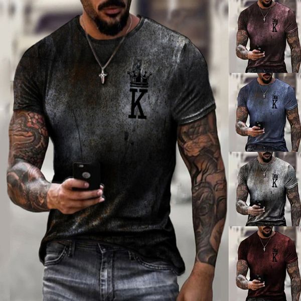 King Style Camisetas para hombre en 3D Camiseta estampada Camisa de fiesta de impacto visual Punk gótico Cuello redondo Mangas cortas con músculos americanos de alta calidad