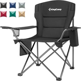 KingCamp Chaise pliante de camping en plein air surdimensionnée, fauteuil rembourré ultraléger et pliable pour adultes, supporte 300 lb, noir