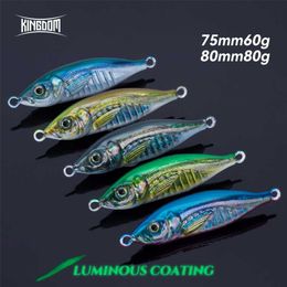 Kingdom 60g 75mm 80g 80mm S-vorm langzame jigging lichtgevende coating zinkende jigging kunstmatige aas zee vissen accessoires lokt 220207