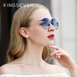 KINGSEVEN DESIGN Gafas de sol piloto sin montura para mujer Lente azul degradado Protección UV400 CX200706286E