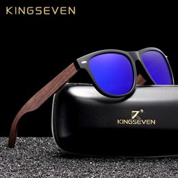 Kingseven Handmade Black Walnut Sunglasses Homme Homme Eyewear Femmes Polaris Mirror Vintage Square Design OCULOS DE SOL CX200707 266G
