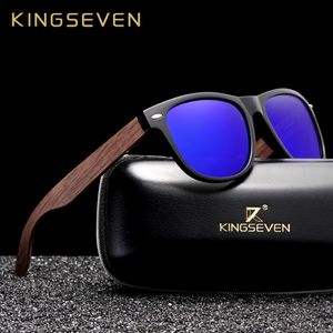 Kingseven Handmade Black Walnut Sungass Sunshes Mens Wooden Eyewear Femmes Polaris Mirror Vintage Square Design Oculos de Sol CX200707 2594