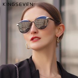 Lunettes de soleil polarisées Kingseven pour femmes du design de luxe Mesdames Elegant Sun Glasses UV400 Protection Fashion Cat Eyewear 240510