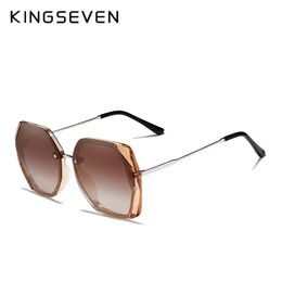 KINGSEVEN Gafas de mujer Gafas de sol de marca de lujo Gradiente Lente polarizada Gafas de sol redondas Mariposa Feminino 220516gx