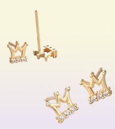 Kinitial Mini Cz Zircon Princess Crown Pendientes para mujeres Girls Crystal Baby Kids Letting Parring Party Bijoux1720950