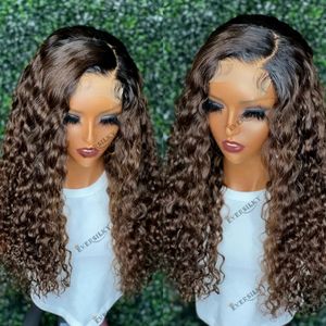 Kinky Curly 2Tone Color 5x5 Lace Closure Remy Indian Human Hair Wig for Blacks Women Black Root 360 Lacess Frontal 180 Density HD Transparent Full Lace