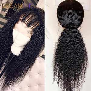 Kinky Curly 360 Lace Frontal Perruque brésilienne Pour les femmes noires lâche bouclés perruque synthétique sans colle avec des cheveux de bébé noeuds blanchis