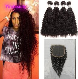 Courcy de boucles pervers 4 avec une fermeture en dentelle 5x5 Indian malaisien brésilien 100 cheveux humains yirubeauty couleur naturelle 5 pcs5038262