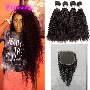 Kinky Curly 4 Bundles Avec 5X5 Dentelle Fermeture Péruvien Indien Malaisien Brésilien 100% Cheveux Humains Yirubeauty Couleur Naturelle 5 PCS