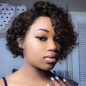 Kinky Curly Afro Short Pixie Cut Wig Human No Lace Front natuurlijke Braziliaanse haarpruiken voor vrouwen 230225