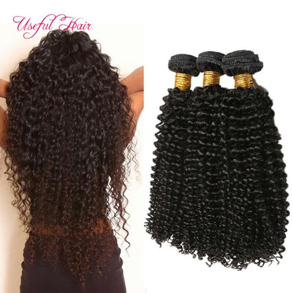 Kinky Curly Black 1pcs Paquetes de cabello humano Jerry Curl Extensiones de cabello brasileño Natural Black Kinky Curly Extensiones de cabello