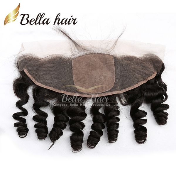 Base en soie dentelle frontale vague lâche 13x4 cheveux humains vierges cheveux brésiliens fermeture d'oreille à oreille partie libre noeuds cachés avec cheveux de bébé faux cuir chevelu fermeture avant en dentelle Bella Hair