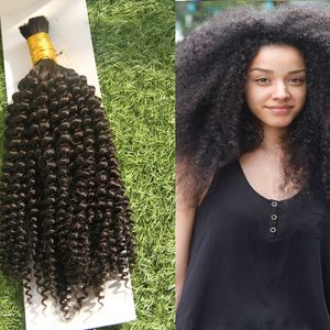 Kinky krullend Braziliaans krullend bulk menselijk haar voor vlechten 1 bundels 10 tot 26 inch natuurlijke kleur haarextensies