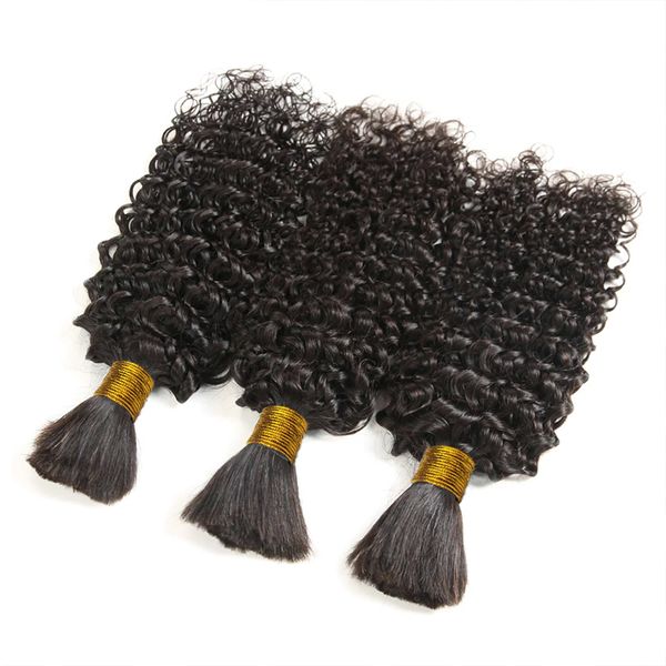 Kinky Curly Bulk Bundles Virginn Extension de cheveux humains brésiliens Weave profond pour les femmes 100g 14 