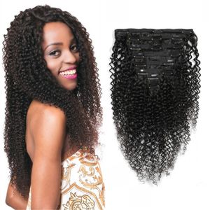 Kinky Curly Clip in Human Hair Extensions 8 stuks 120 g/Set Virgin Braziliaanse natuurlijke kleurenclips Ins Bundels For Black Women
